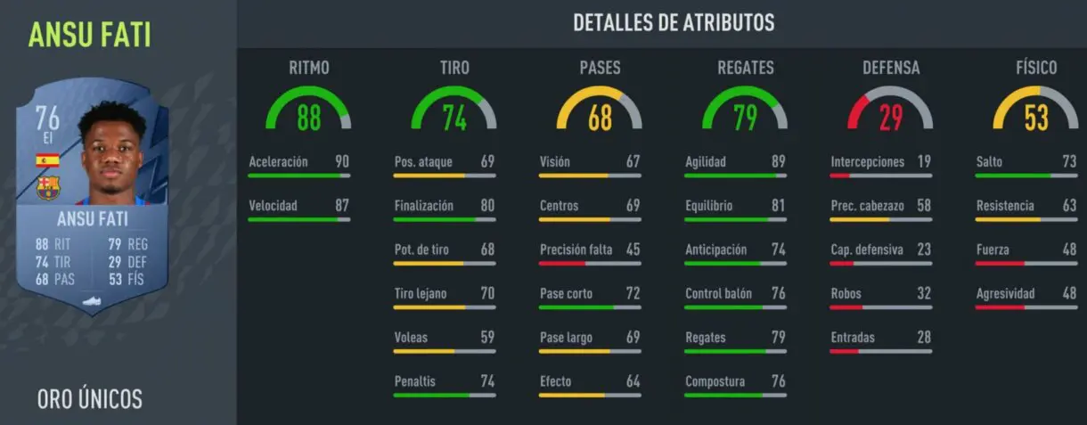 Stats in game Ansu Fati oro FIFA 22 Ultimate Team