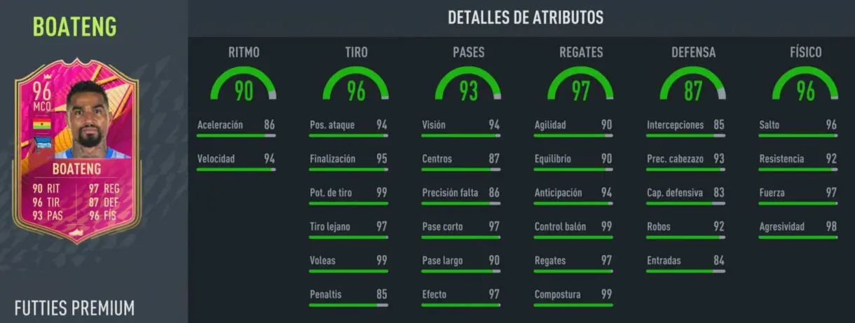 Stats in game Boateng FUTTIES Premium FIFA 22 Ultimate Team