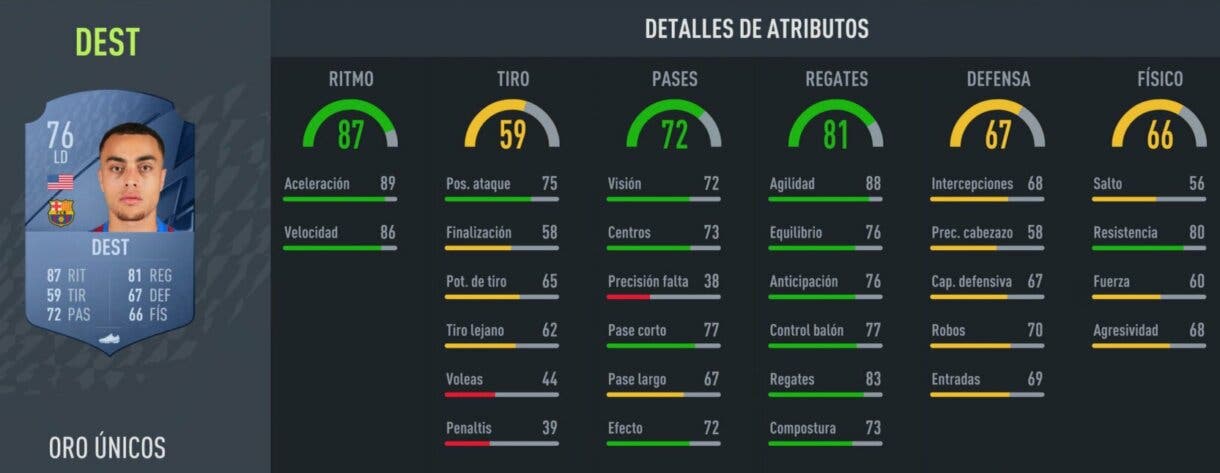 Stats in game Dest oro FIFA 22 Ultimate Team