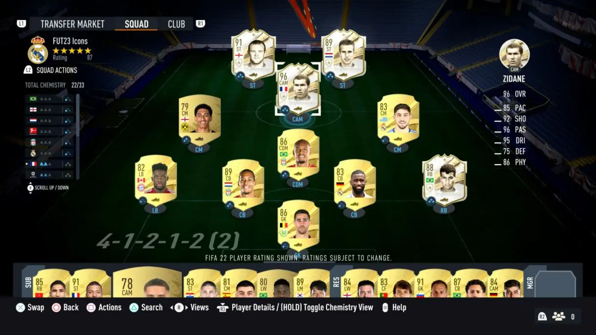 Ejemplo once con Iconos con toda la química FIFA 23 Ultimate Team