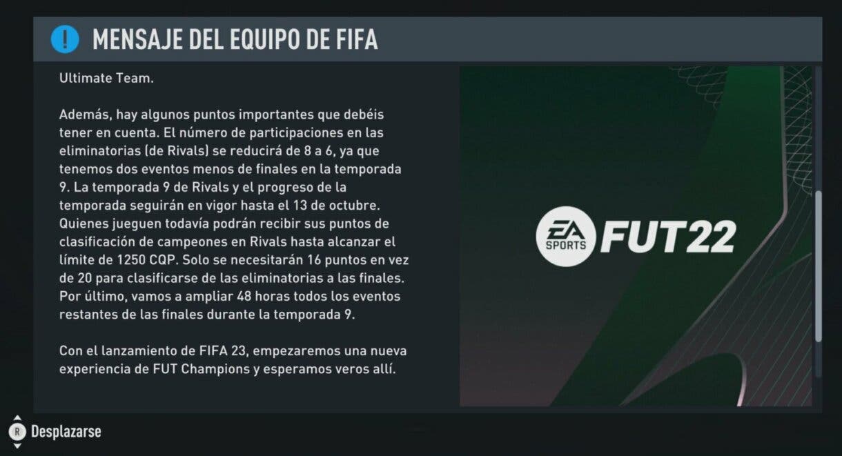Comunicado cambios FUT Champions FIFA 22 Ultimate Team