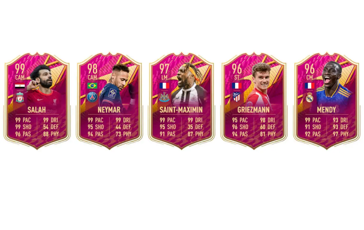Cartas FUTTIES Premium Salah, Neymar, Saint-Maximin, Griezmann y Mendy FIFA 22 Ultimate Team