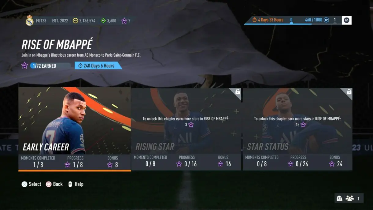 Ejemplo Historia de FUT Moments (El ascenso de Mbappé) FIFA 23 Ultimate Team