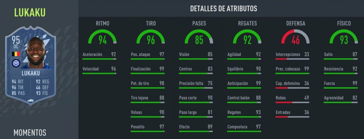 Stats in game Lukaku Moments FIFA 22 Ultimate Team