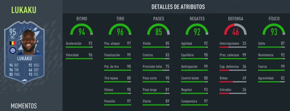 Stats in game Lukaku Moments FIFA 22 Ultimate Team