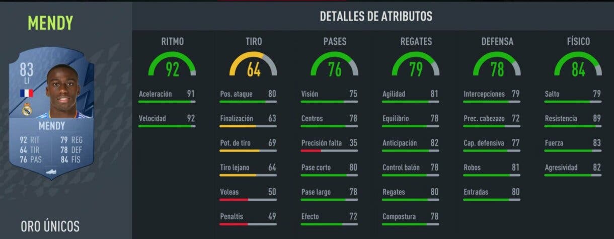 Stats in game Mendy oro FIFA 22 Ultimate Team