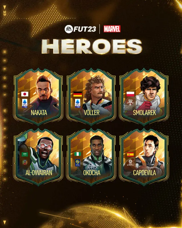 Cartas pequeñas FUT Heroes FIFA World Cup Nakata, Völler, Smolarek, Al-Owairan, Okocha y Capdevila FIFA 23 Ultimate Team