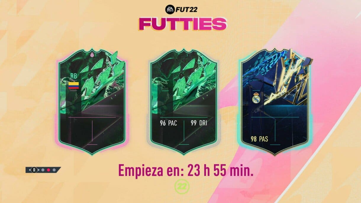 Pantalla de carga FUTTIES que muestra cartas Shapeshifters, FUT Heroes Shapeshifters y TOTS. FIFA 22 Ultimate Team