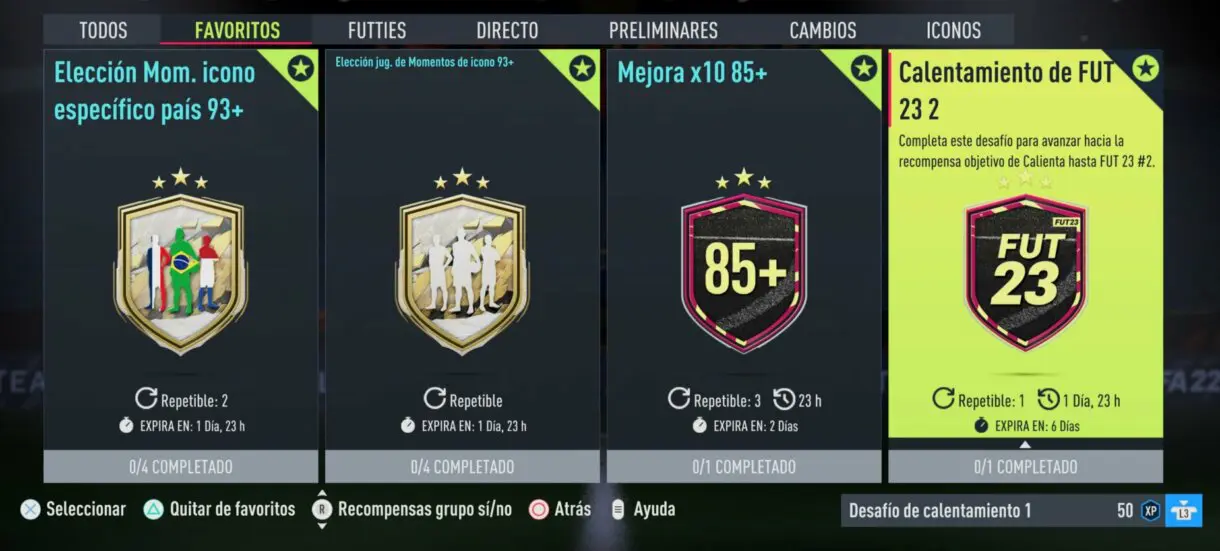 SBC Calentamiento de FUT 23 2 desde el menú FIFA 22 Ultimate Team
