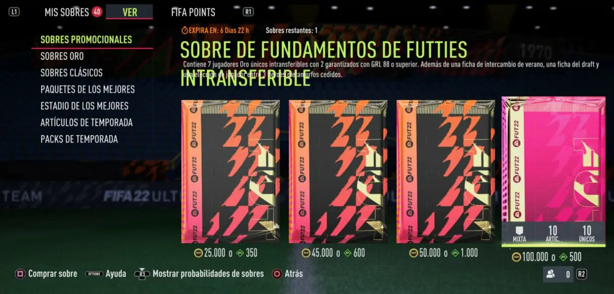 Apartado Sobres Promocionales FIFA 22 Ultimate Team