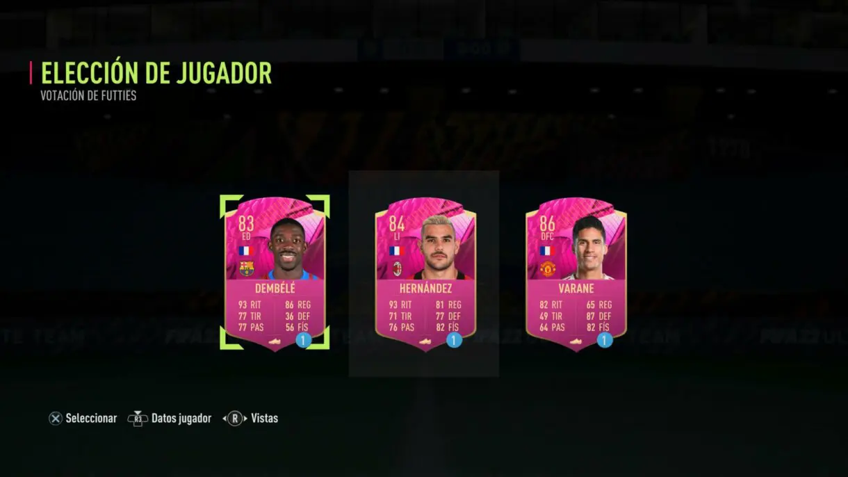 Player pick de votación FUTTIES con Dembélé, Theo Hernández y Varane FIFA 22 Ultimate Team