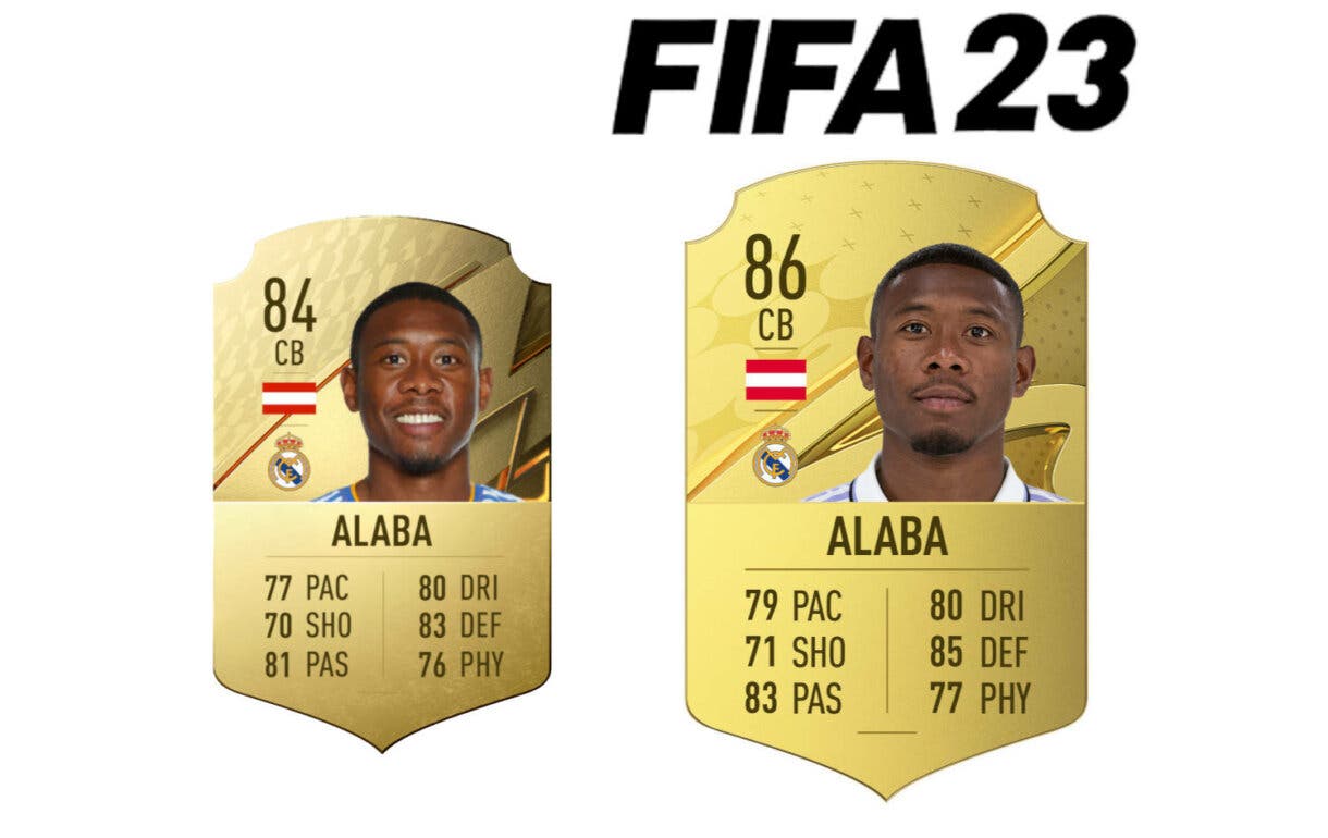 Comparativa carta oro Alaba FIFA 22 y FIFA 23 Ultimate Team