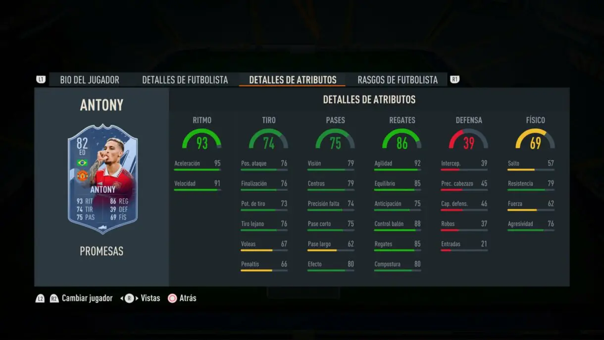 Stats in game Antony OTW FIFA 23 Ultimate Team