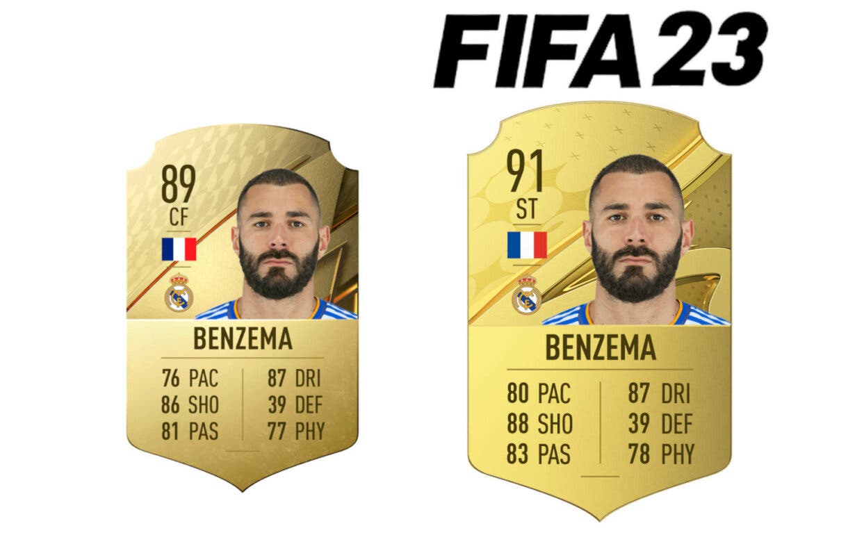 Comparativa cartas oro Benzema FIFA 22 y FIFA 23 Ultimate Team