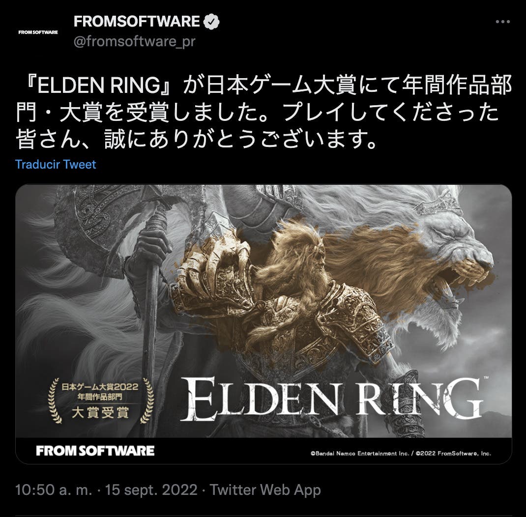 Elden Ring fatura primeiro prêmio de Jogo do Ano em 2022