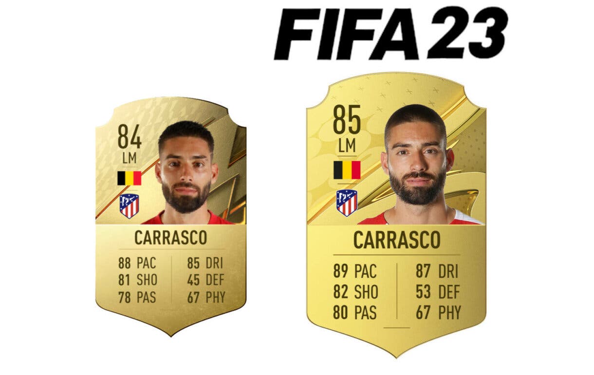 Comparativa carta oro Carrasco FIFA 22 y FIFA 23 Ultimate Team