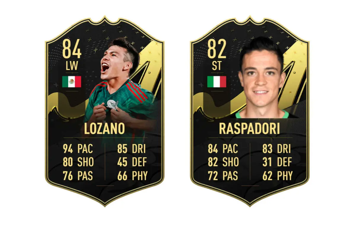Cartas IF Lozano y Raspadori FIFA 23 Ultimate Team