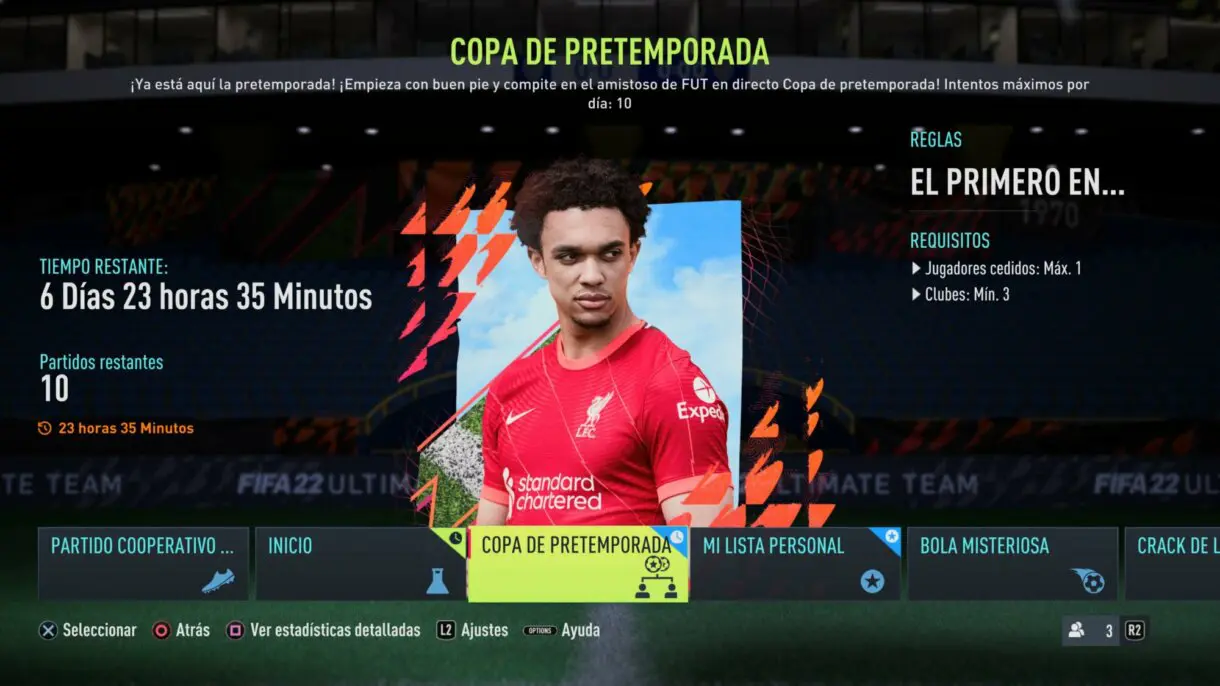 Torneo online Copa de Pretemporada desde el menú FIFA 22 Ultimate Team
