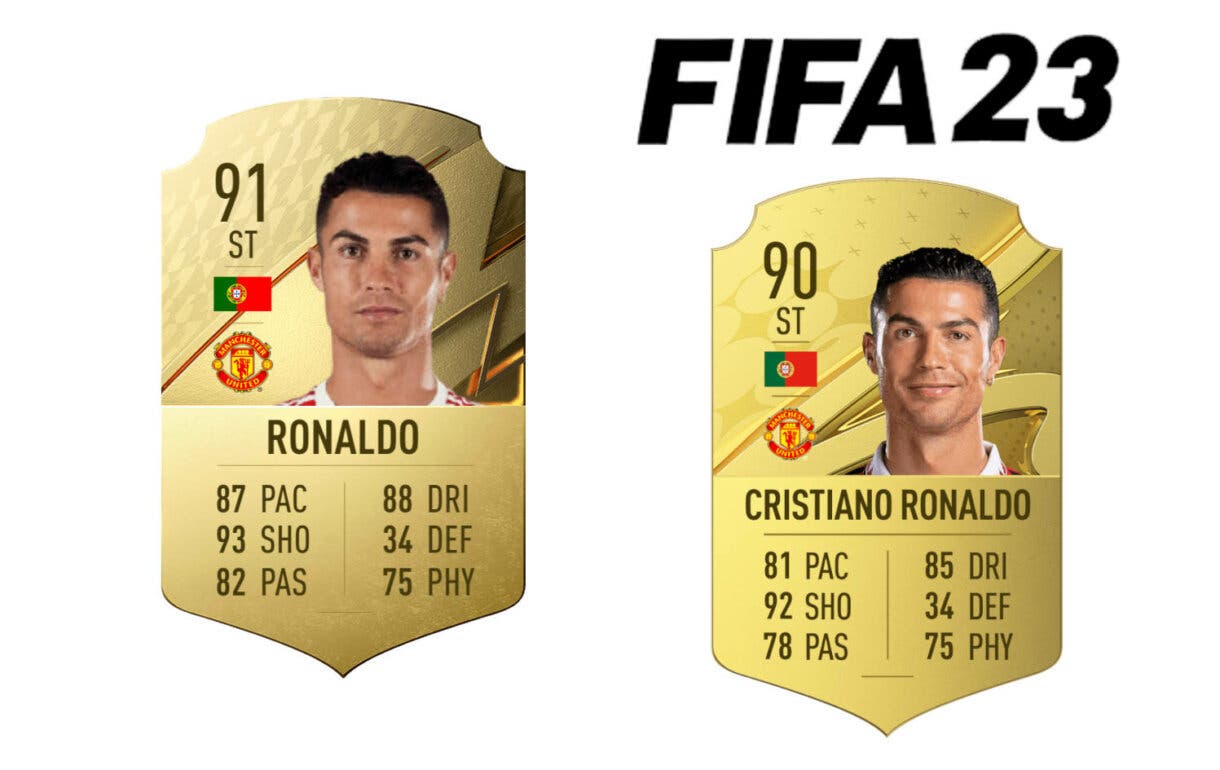 Comparativa cartas oro Cristiano Ronaldo FIFA 22 y FIFA 23 Ultimate Team