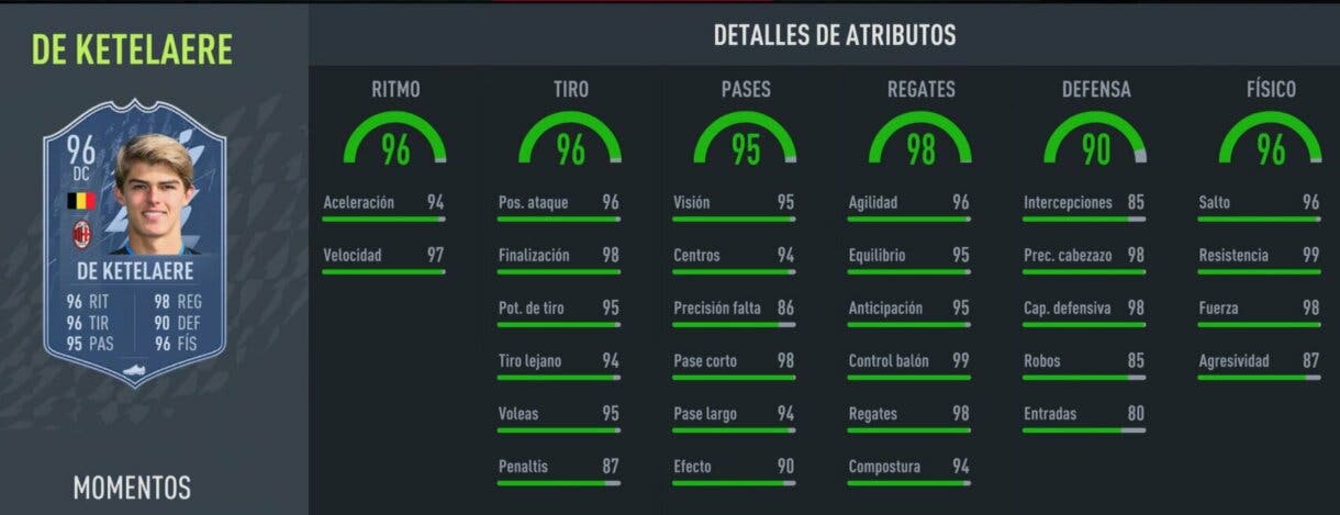 Stats in game De Ketelaere Moments FIFA 22 Ultimate Team