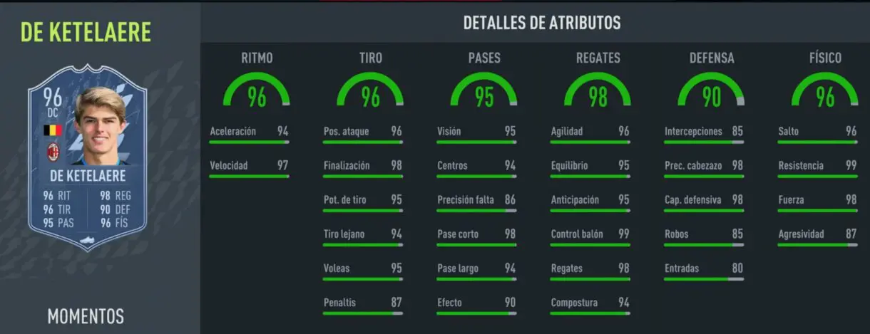 Stats in game De Ketelaere Moments FIFA 22 Ultimate Team