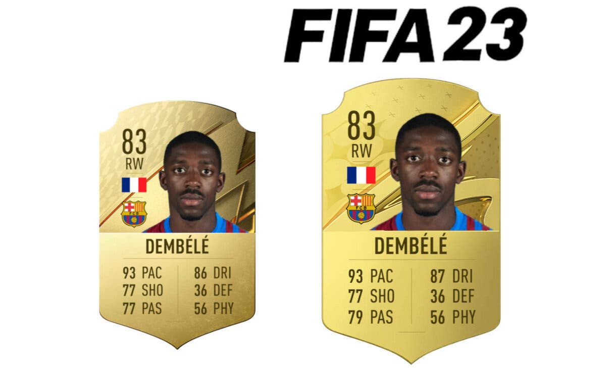Comparativa carta oro Dembélé FIFA 22 y FIFA 23 Ultimate Team