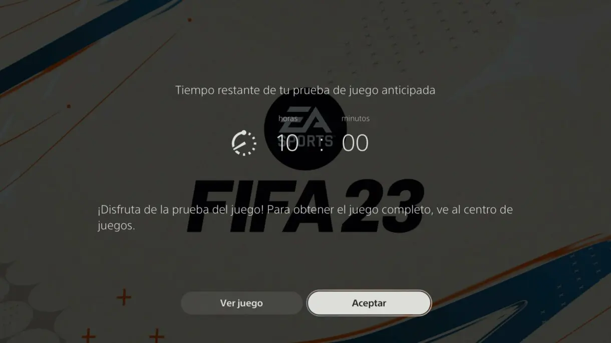 Pantalla de tiempo restante de juego de la prueba anticipada de FIFA 23.