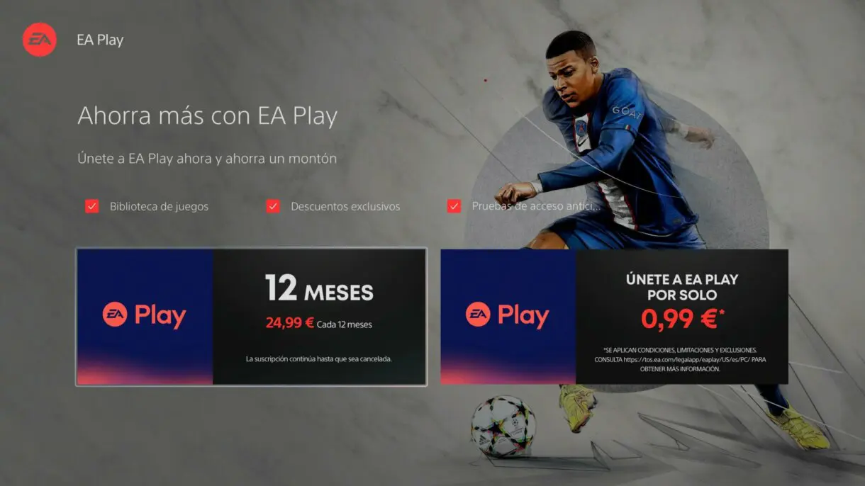 Página de EA Play con el descuento desde la tienda de Playstation