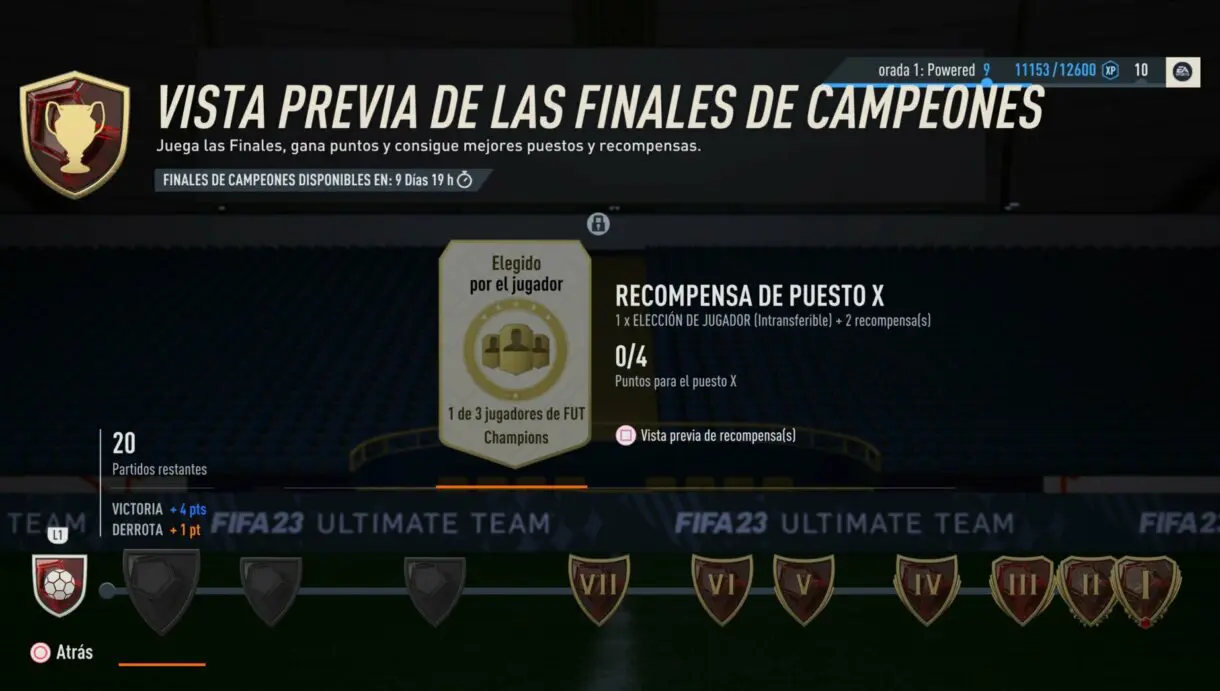 Menú de FUT Champions lista de rangos de las Finales de Campeones FIFA 23 Ultimate Team