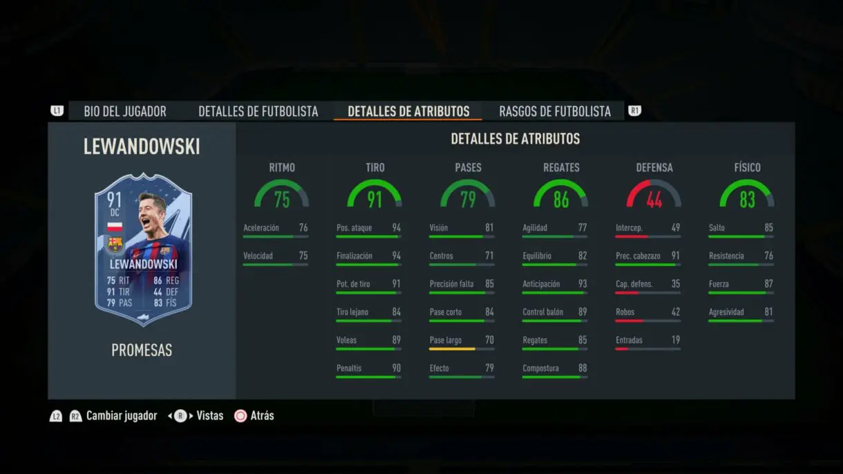 Stats in game Lewandowski OTW FIFA 23 Ultimate Team