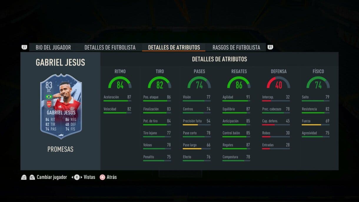 Stats in game Gabriel Jesús OTW FIFA 23 Ultimate Team
