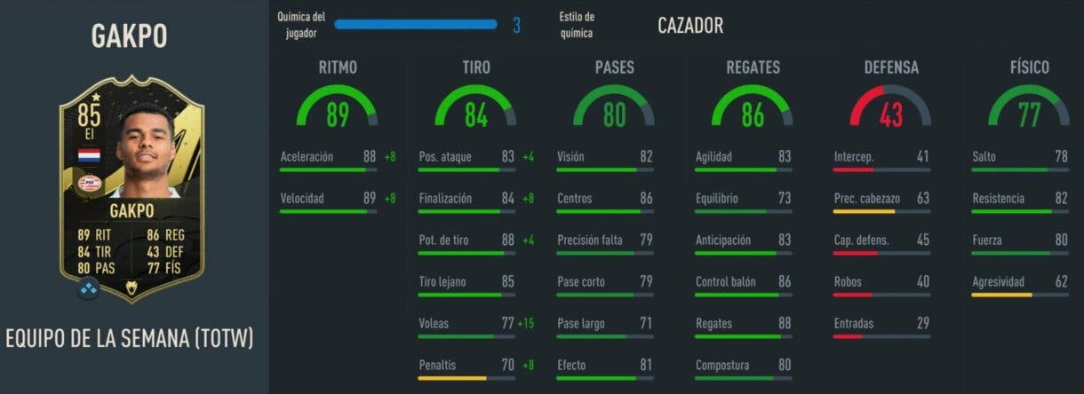 Stats in game Gakpo IF FIFA 23 Ultimate Team