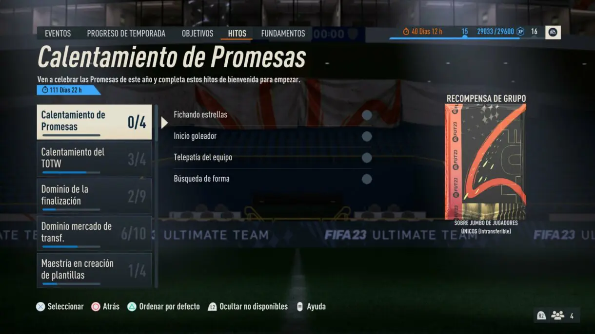 Menú de Hitos de FIFA 23 Ultimate Team