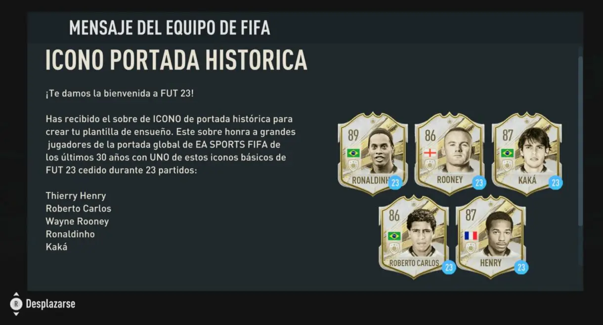 Mensaje Icono portada histórica FIFA 23 Ultimate Team