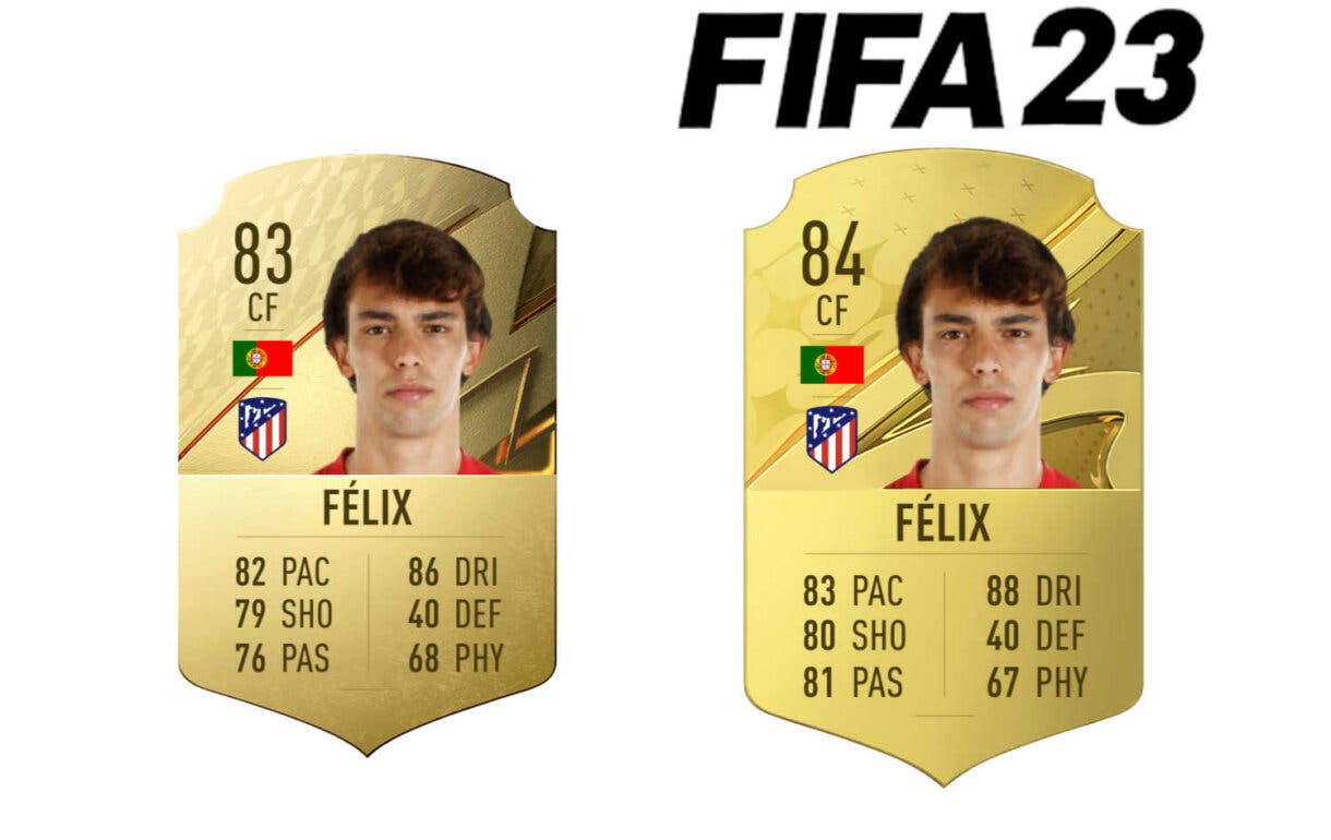 Comparación cartas oro Joao Félix FIFA 22 y FIFA 23 Ultimate Team