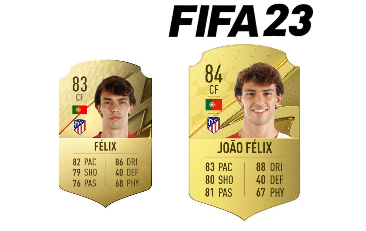 Comparativa carta oro Joao Félix FIFA 22 y FIFA 23 Ultimate Team