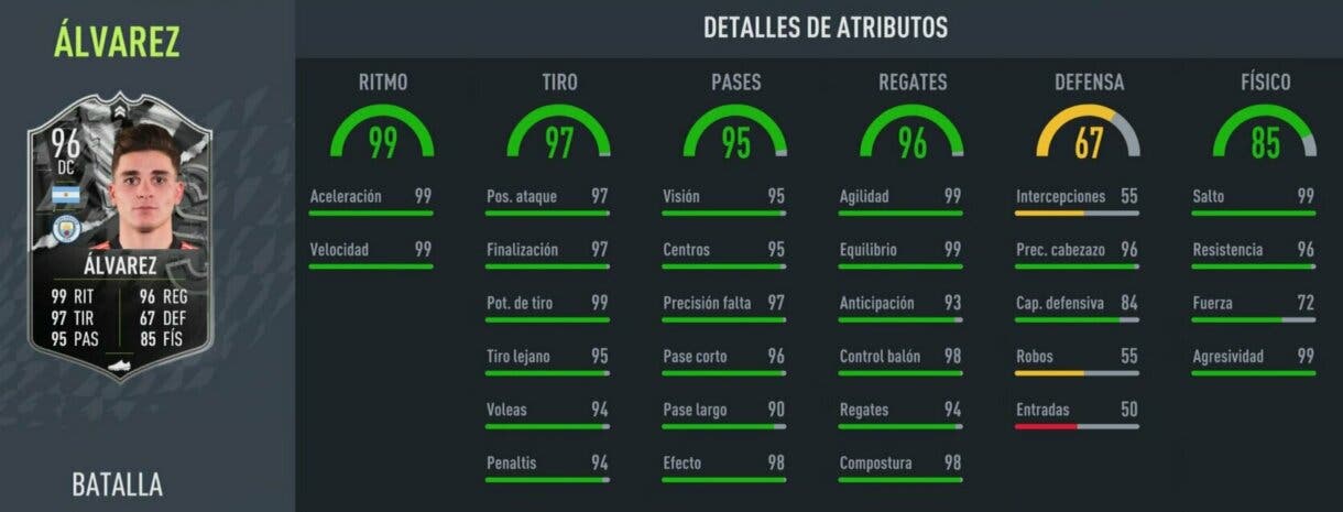 Stats in game Julián Álvarez Showdown FIFA 22 Ultimate Team