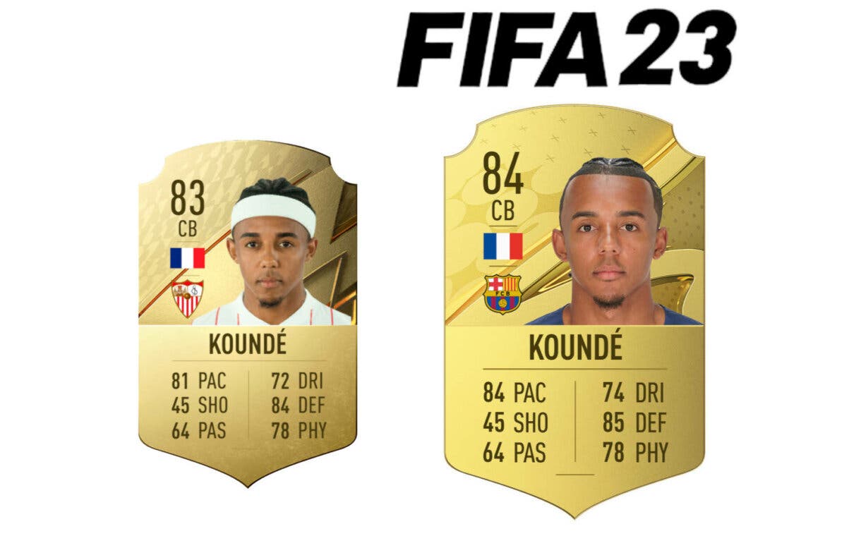 Comparativa carta oro Koundé FIFA 22 y FIFA 23 Ultimate Team