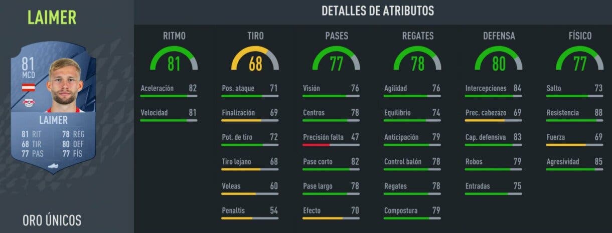 Stats in game Laimer oro FIFA 22 Ultimate Team