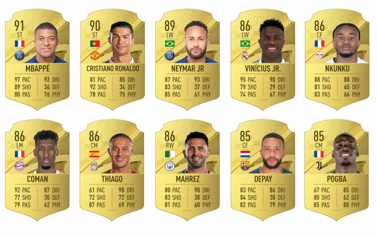 Cartas oro de los diez jugadores con más media con cinco de skills FIFA 23 Ultimate Team