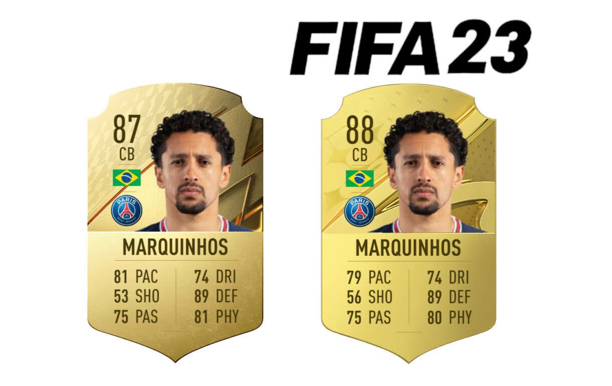 Comparativa cartas Marquinhos FIFA 22 y FIFA 23 Ultimate Team
