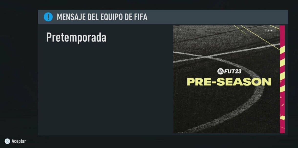 Mensaje vacío de Pre-Season menú FIFA 22 Ultimate Team