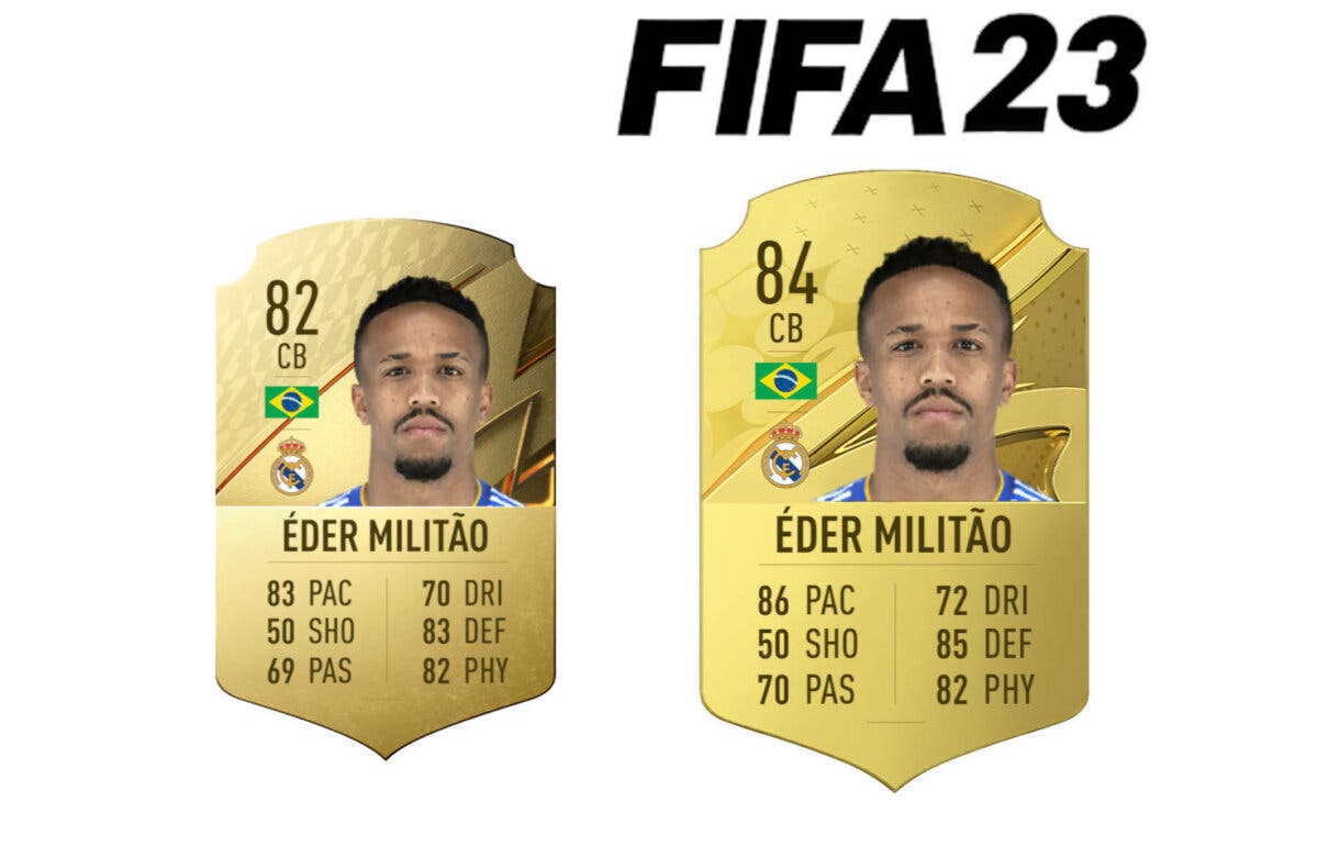 Comparativa carta oro Militao FIFA 22 y FIFA 23 Ultimate Team