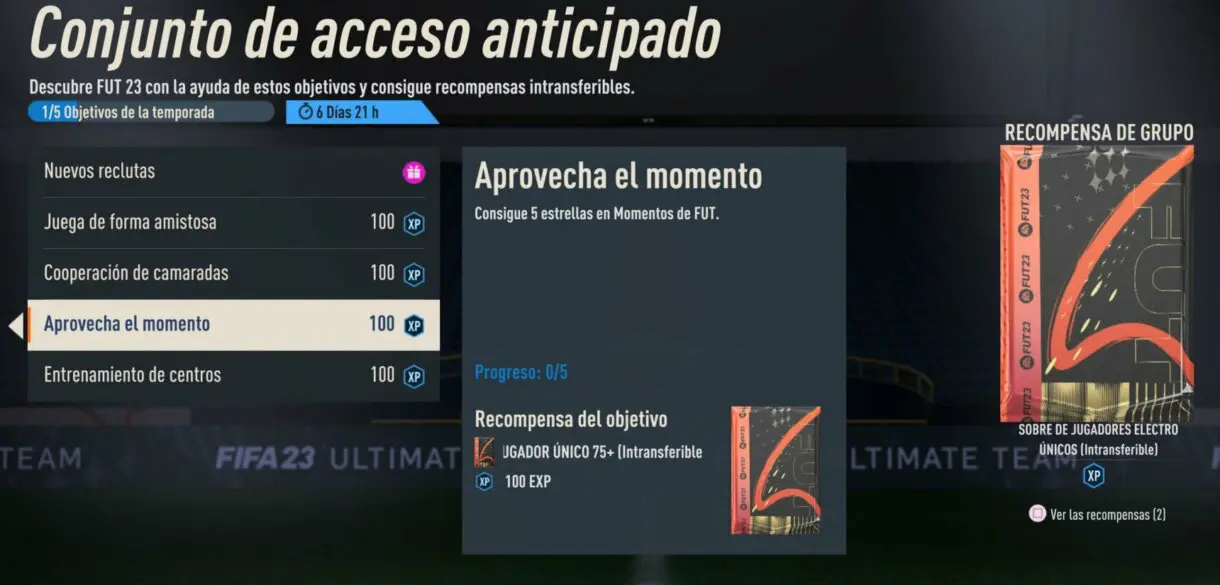 Objetivos Conjunto de acceso anticipado FIFA 23 Ultimate Team, descripción del desafío Aprovecha el momento