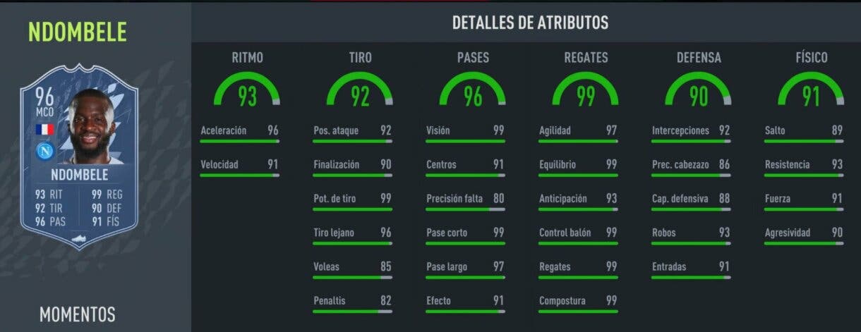 Stats in game Ndombélé Moments FIFA 22 Ultimate Team