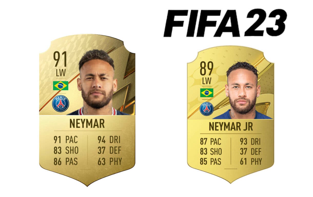 Comparativa cartas Neymar oro FIFA 22 y FIFA 23 Ultimate Team