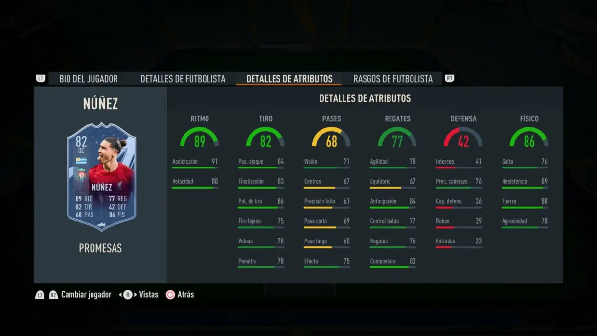 Stats in game Darwin Núñez OTW FIFA 23 Ultimate Team