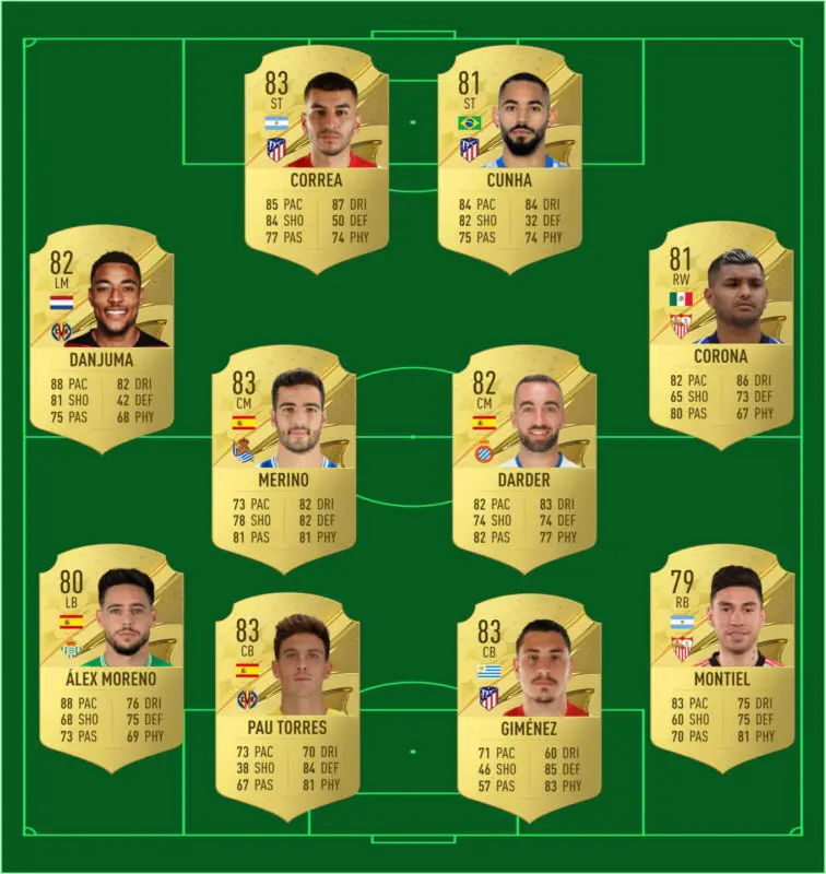 Once con las cartas de FIFA 23 Ultimate Team de los jugadores propuestos para la plantilla