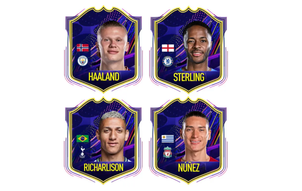 Cartas OTW pequeñas Haaland, Sterling, Richarlison y Darwin Núñez FIFA 23 Ultimate Team