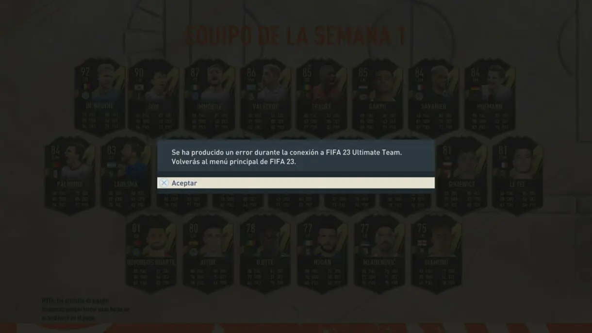 Mensaje de error en la pantalla de carga de FIFA 23 Ultimate Team